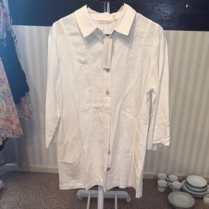 Soft Surroundings White Button Down Shirt with Dress Shirt Collar